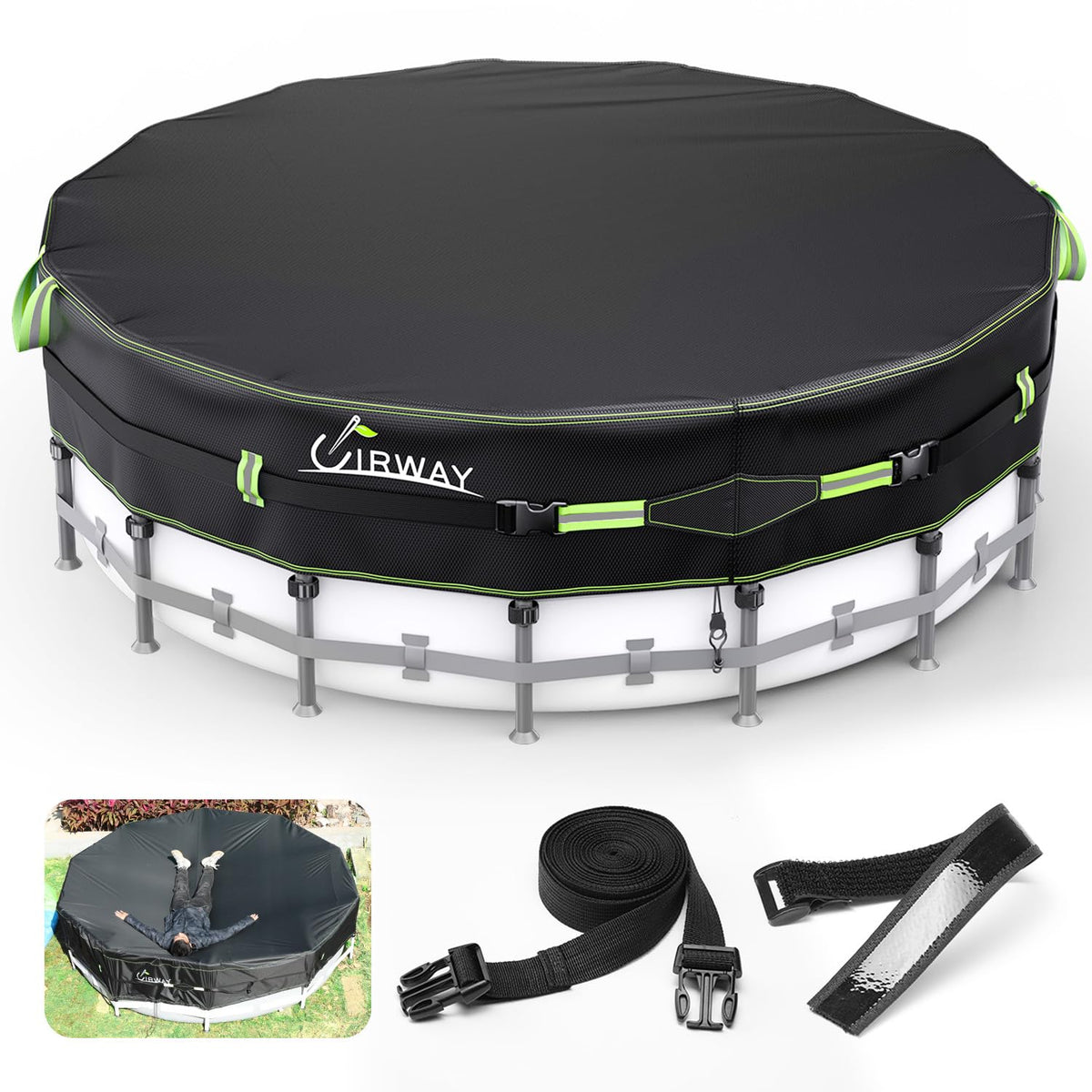 18 FT Round Above Ground Pool Cover – Heavy-Duty 500D Winter Cover with Windproof Straps & UV Protection