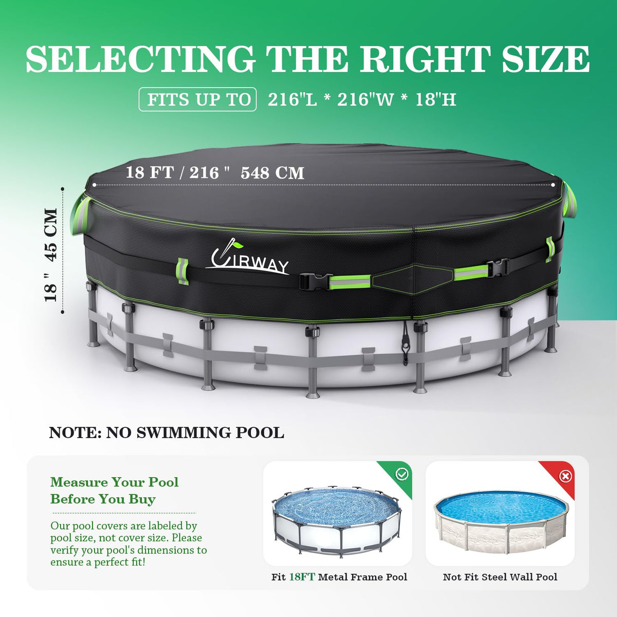 18 FT Round Above Ground Pool Cover – Heavy-Duty 500D Winter Cover with Windproof Straps & UV Protection