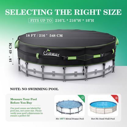 18 FT Round Above Ground Pool Cover – Heavy-Duty 500D Winter Cover with Windproof Straps & UV Protection