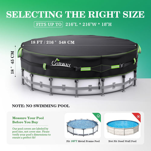 18 FT Round Above Ground Pool Cover – Heavy-Duty 500D Winter Cover with Windproof Straps & UV Protection