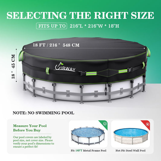 18 FT Round Above Ground Pool Cover – Heavy-Duty 500D Winter Cover with Windproof Straps & UV Protection