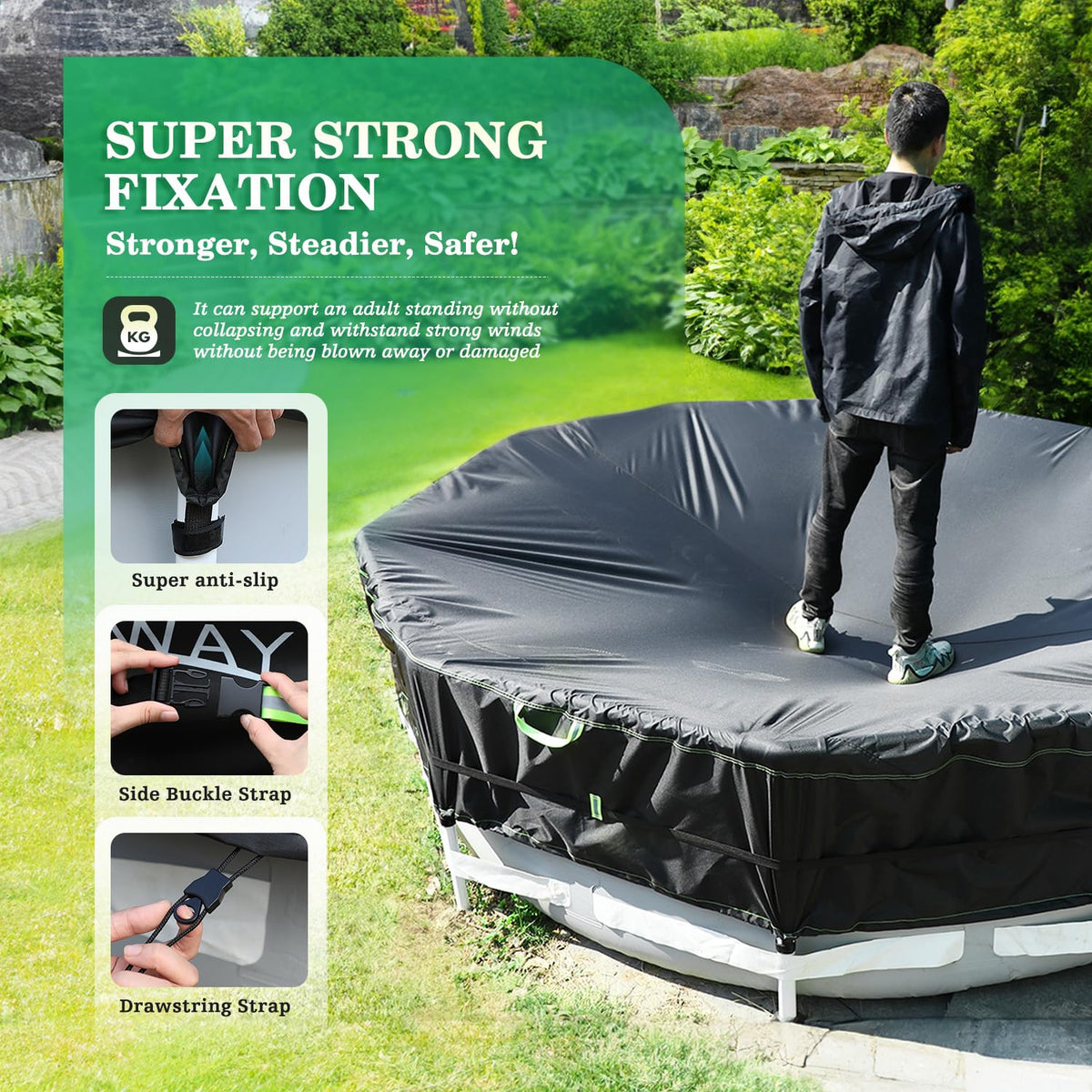 18 FT Round Above Ground Pool Cover – Heavy-Duty 500D Winter Cover with Windproof Straps & UV Protection