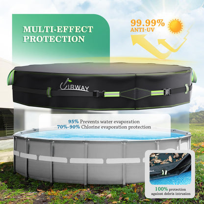 18 FT Round Above Ground Pool Cover – Heavy-Duty 500D Winter Cover with Windproof Straps & UV Protection