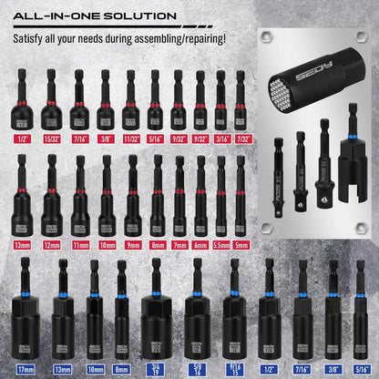 41/59/80-Piece Magnetic Impact Nut Driver Set – SAE & Metric Socket Set with Adapters & Extensions