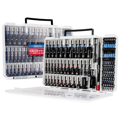 41/59/80-Piece Magnetic Impact Nut Driver Set – SAE & Metric Socket Set with Adapters & Extensions