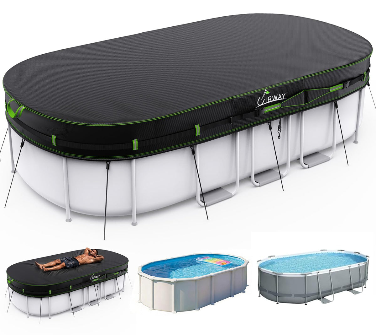 18 FT Round Above Ground Pool Cover – Heavy-Duty 500D Winter Cover with Windproof Straps & UV Protection
