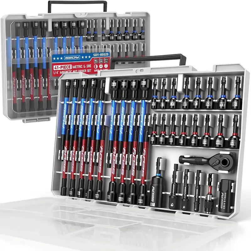 41/59/80-Piece Magnetic Impact Nut Driver Set – SAE & Metric Socket Set with Adapters & Extensions