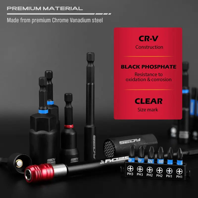 41/59/80-Piece Magnetic Impact Nut Driver Set – SAE & Metric Socket Set with Adapters & Extensions